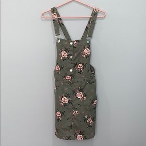 Khaki Green/Floral Overall Dress